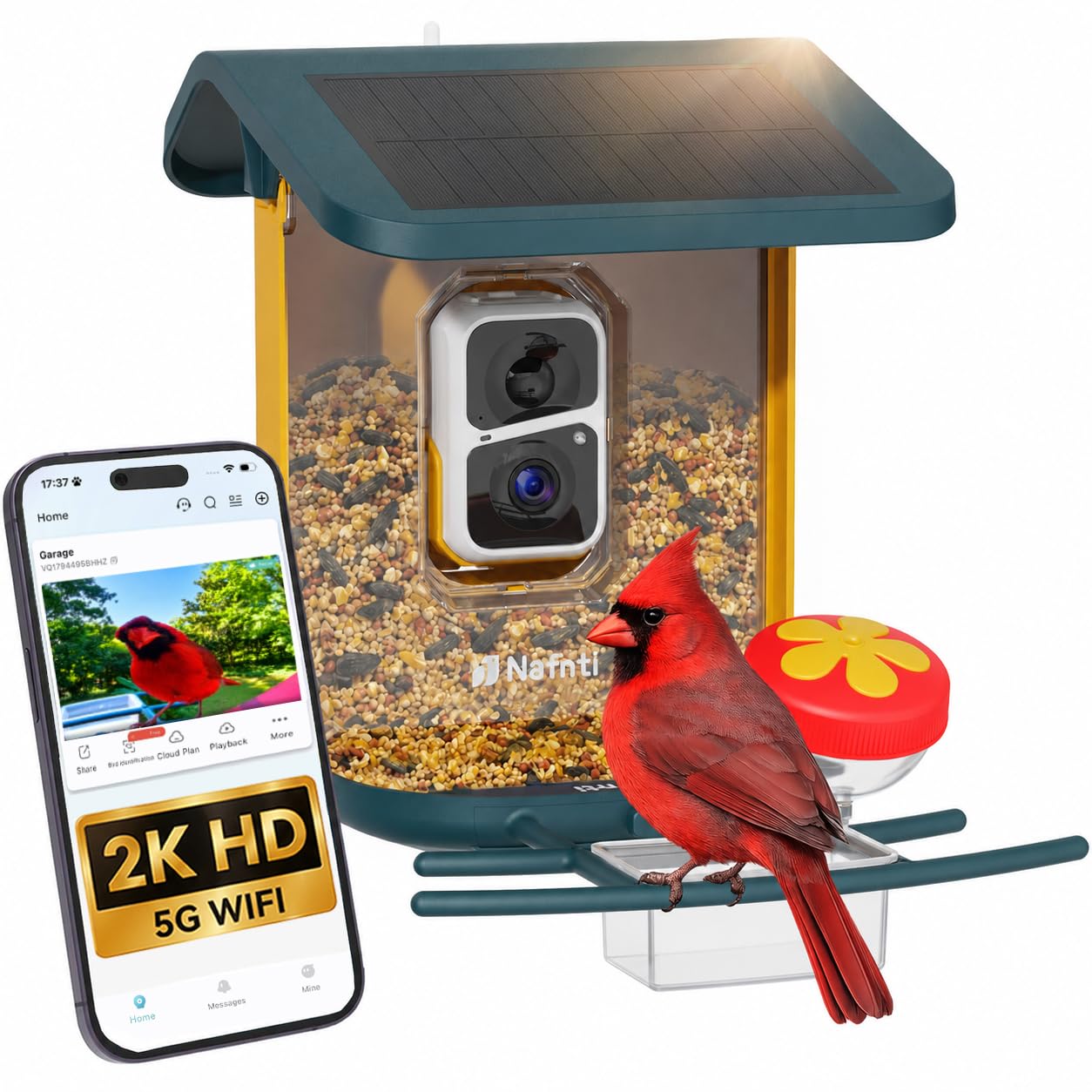 Smart Bird Feeder with Camera, Support 2.4GHz/5GHz, 2K Live Steam for Outdoor, 1.8L Large Capacity, AI Identify Auto Capture Videos, Smart Camera Bird Feeder for Outside, Ideal Gift for Christmas