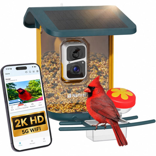 Smart Bird Feeder with Camera, Support 2.4GHz/5GHz, 2K Live Steam for Outdoor, 1.8L Large Capacity, AI Identify Auto Capture Videos, Smart Camera Bird Feeder for Outside, Ideal Gift for Christmas