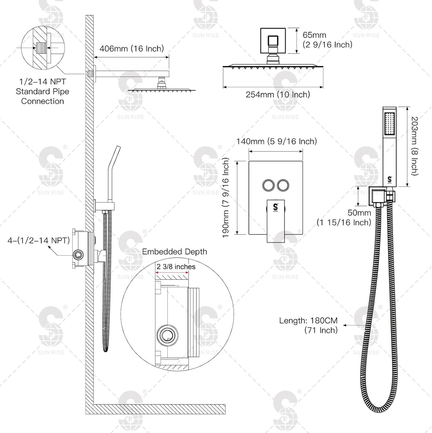 Shower Panel System Push Button-White 10 Inch (10'-Newer Model, White)