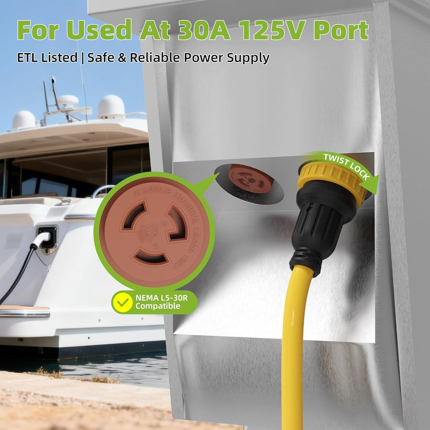 NEMA L5-30P to Dual L5-30R Marine Shore Power Splitter Cord, 30 Amp 125V Male to Two 30 Amp 125V Female Locking Adapter with Waterproof Seals, Heavy Duty STW 10AWG, 3FT