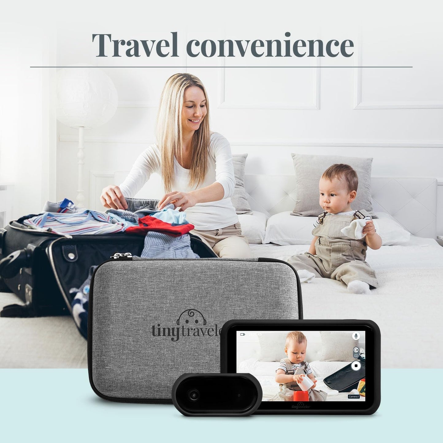 Tiny Traveler | Portable Video Baby Monitoring System with Travel Kit, View Kid in Rear Facing Seat, Night Vision HD 720p 5' Touchscreen, Battery