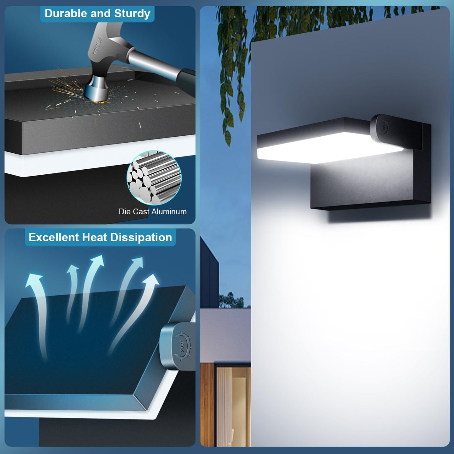 60W LED Outdoor Wall Lights 360° Rotatable LED Flood Lights Modern Commercial Security 5000K IP65 Waterporof Wall Mounted Light for Garage Yard Porch 4 Pack