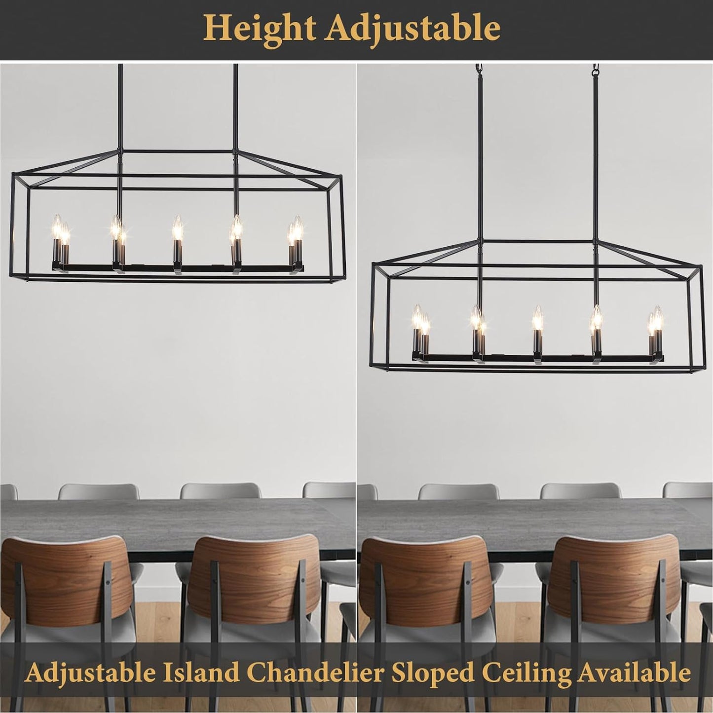 Dining Room Chandelier 10 Light Kitchen Island Light Modern Farmhouse Chandeliers Contemporary Pendant Light Matte Black Finish Rectangle Modern Pen