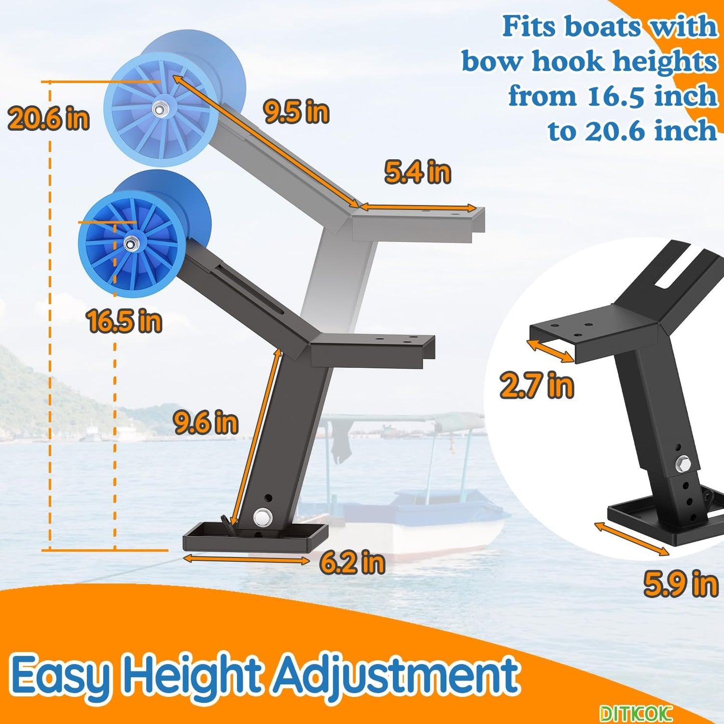 Up & Down Adjustable Boat Trailer Winch Post with 1200lb Towing Winch, Boat Winch Mount for 3" to 4" W x 4" H Trailer Tongue, Boat Winch Stand for Speedboats & Motorboats