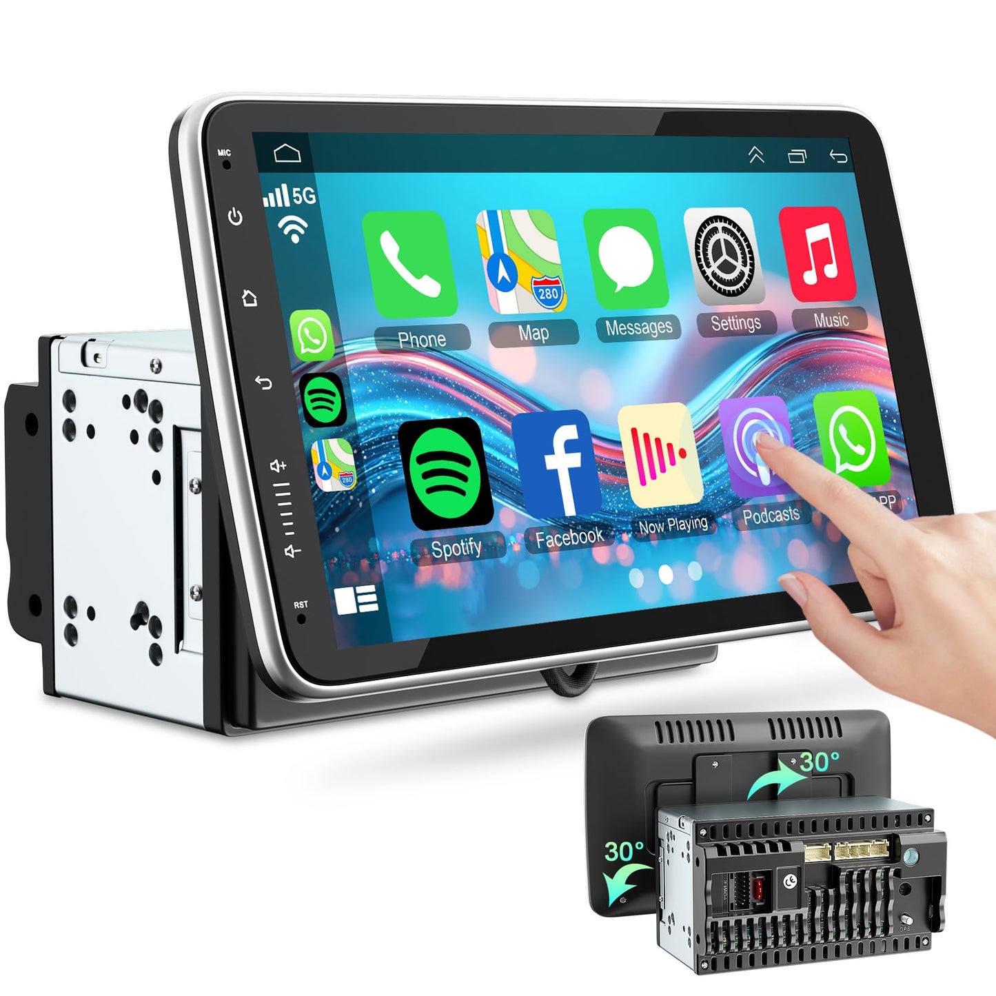 4+64GB Android 15 Double Din Car Stereo, Wired & Wireless Carplay & Android Auto Radio with 10.1 Inch IPS Rotatable Screen, Built-in DSP, Bluetooth 5.2, SWC, GPS Navigation, Backup Camera