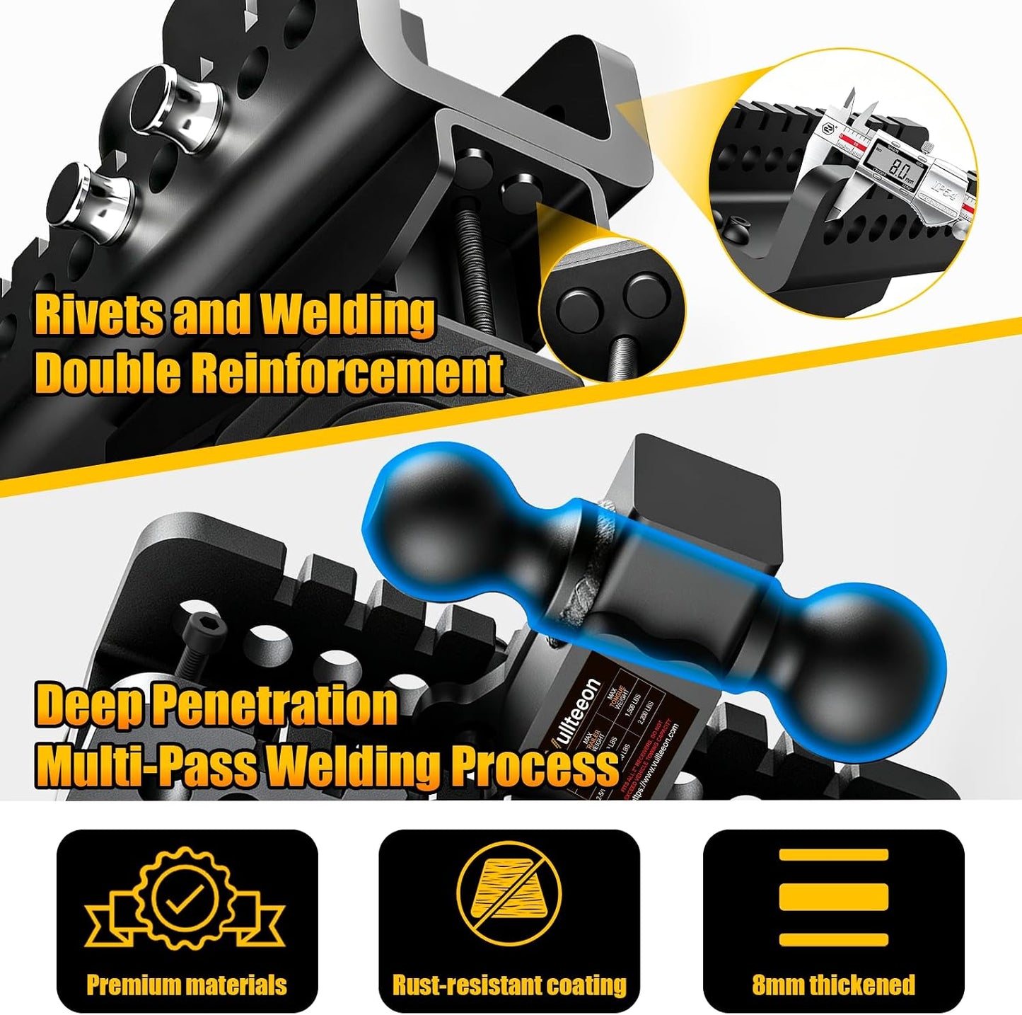 Adjustable Trailer Hitch,Upgraded 8'' Drop Hitch for 2 ''Receiver | Adjustable Tow Hitch with 2" & 2-5/16" Balls, Heavy Duty Truck Hitches for RV, Boat,Cargo,Slot-Fit Design, 22000 LBS GTW