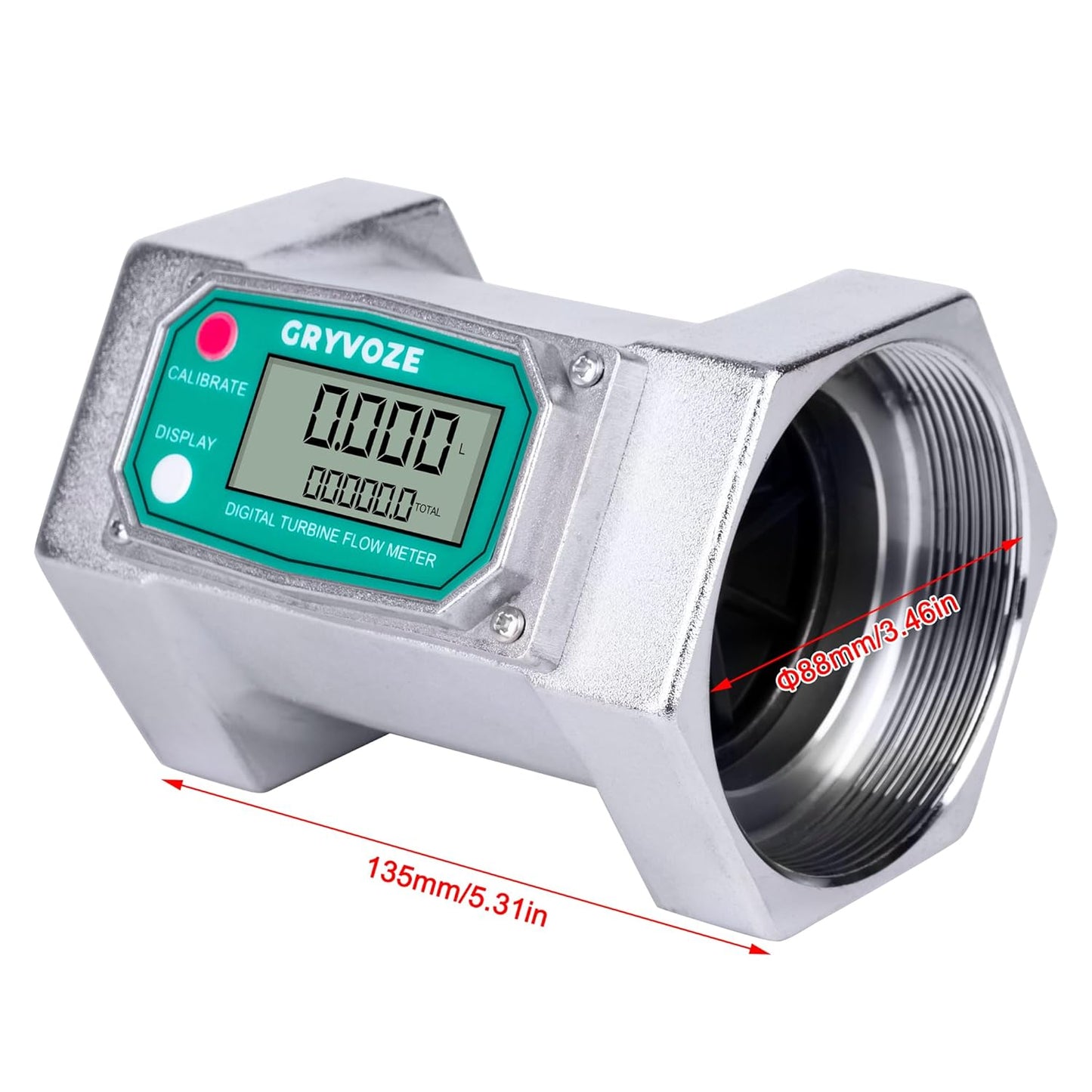 3 Inch Digital Flow Meter, 21-264 GPM Inline NPT Thread Fuel Turbine Flowmeter with LCD Display for Water, Diesel, Gas Oil, Gasoline, and Other