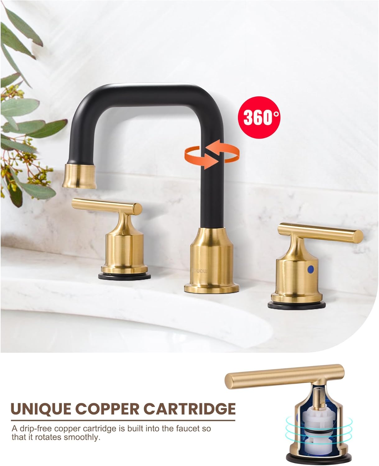 Black and Gold Bathroom Faucet: WOWOW Widespread Bathroom Sink Faucet 3 Hole with Pop-up Drain and Supply Lines, 8 Inch Vanity Faucet 3 Pieces Basin