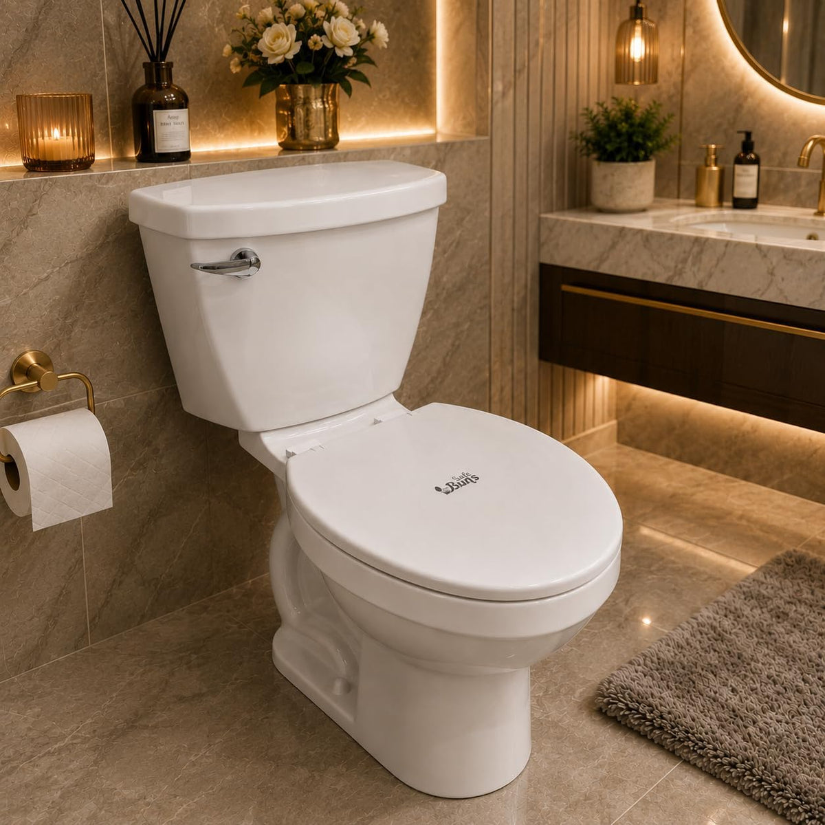 Safe Buns Patented Dual Lock Rims Elongated/Oval Toilet Seat