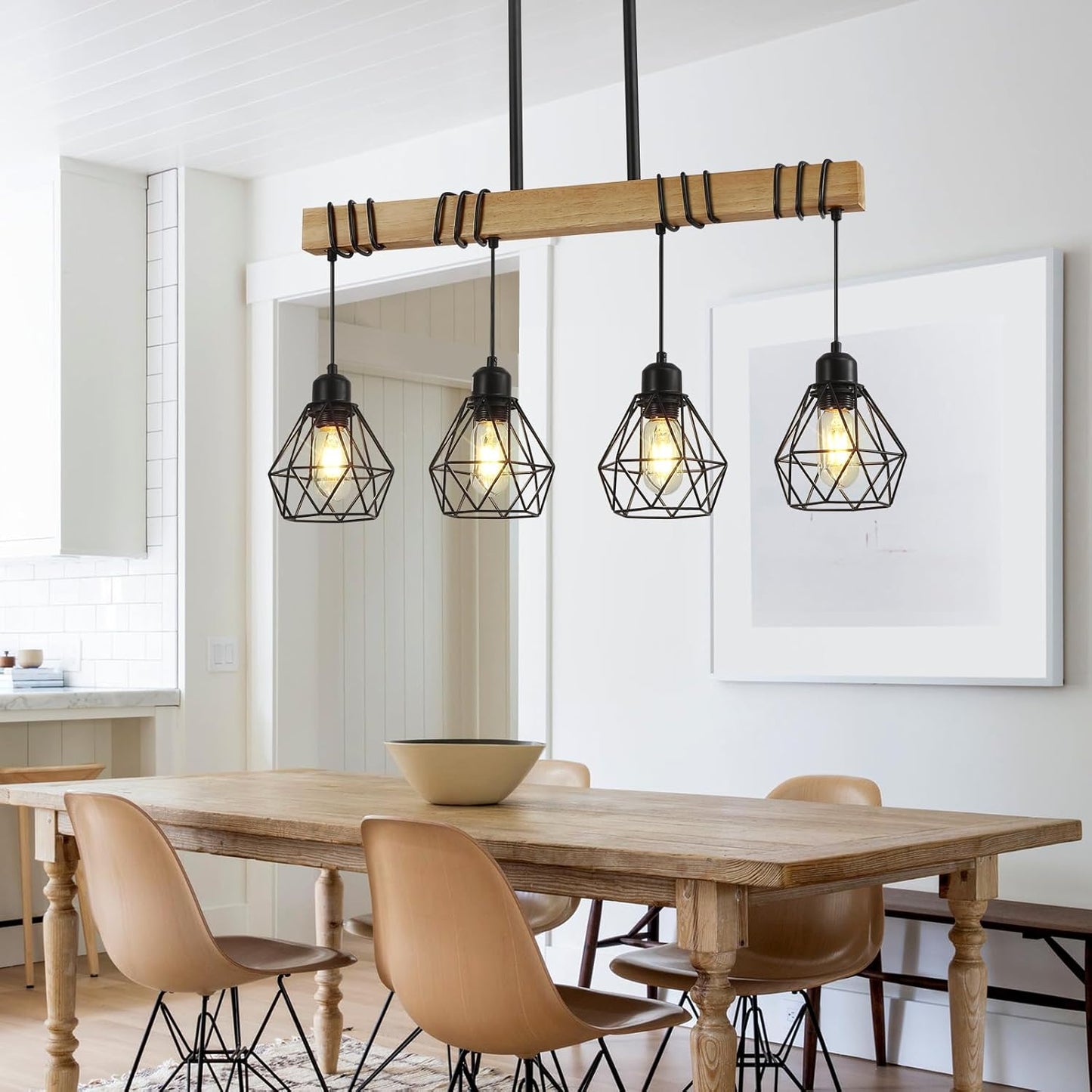 Dining Room Light Fixture Hanging for Modern Farmhouse 4-Lights Kitchen Island Lighting,Modern Chandelier Over Table Linear Chandeliers Black Rustic