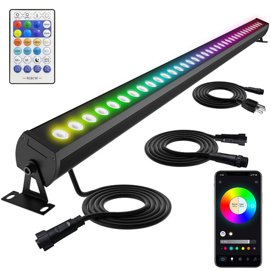40-Inch Linkable LED Wall Washer Light Bar – Smart RGBCW Color Changing LED, Bluetooth & RF Remote Control, 2700K–6500K Tunable White, 16M Colors, 1–100% Dimmable, IP65 Waterproof Linkable Smart RGB+Tunable White(2700-6500K)