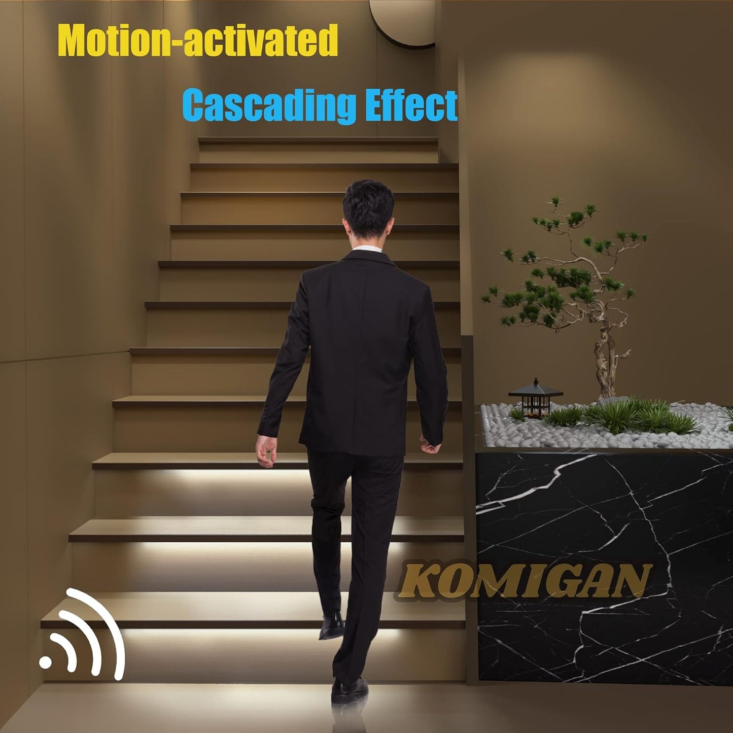 KOMIGAN Motion Sensor Cascading Style LED Stair Lighting Kit KMG-3233, 23.6 Inches Length V Shape LED Light Bar Used for Indoor Step Lights (Cool