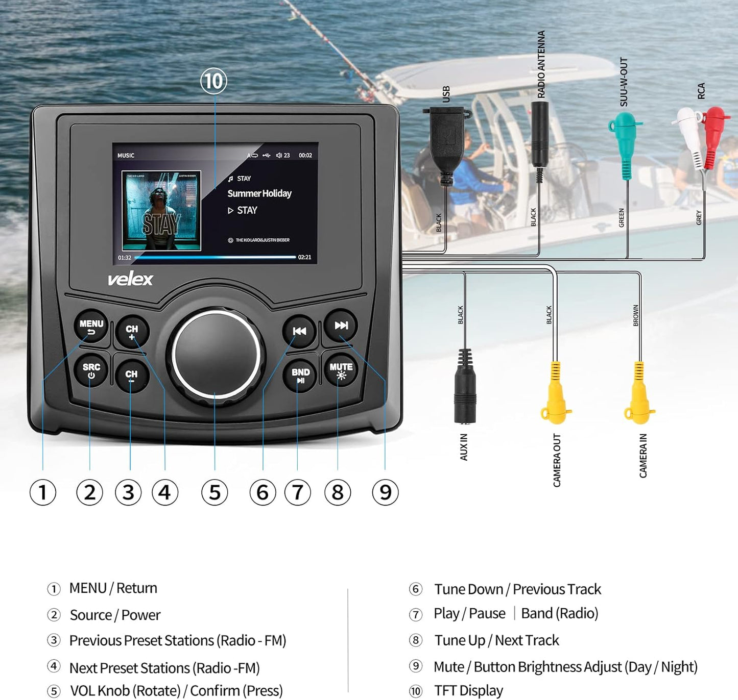 Marine Bluetooth Radio  Waterproof Media Player with Wireless Remote - Marine Stereo 4 x 45W for Boat, Golf Cart, UTV, Spa