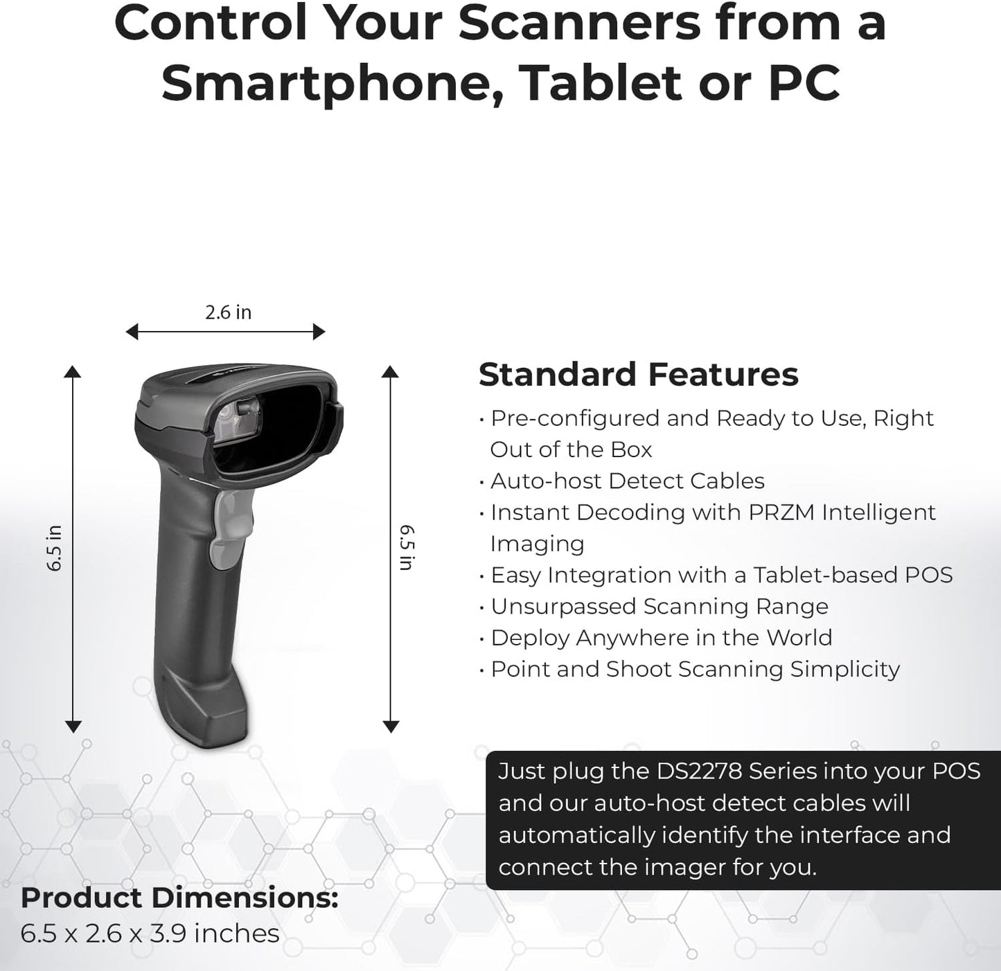 Zebra DS2278 Series Bar Code Scanners Cordless Handheld Bundle Standard Range Barcode Scanner Area Imager Kit with Presentation Cradle and USB Kit +