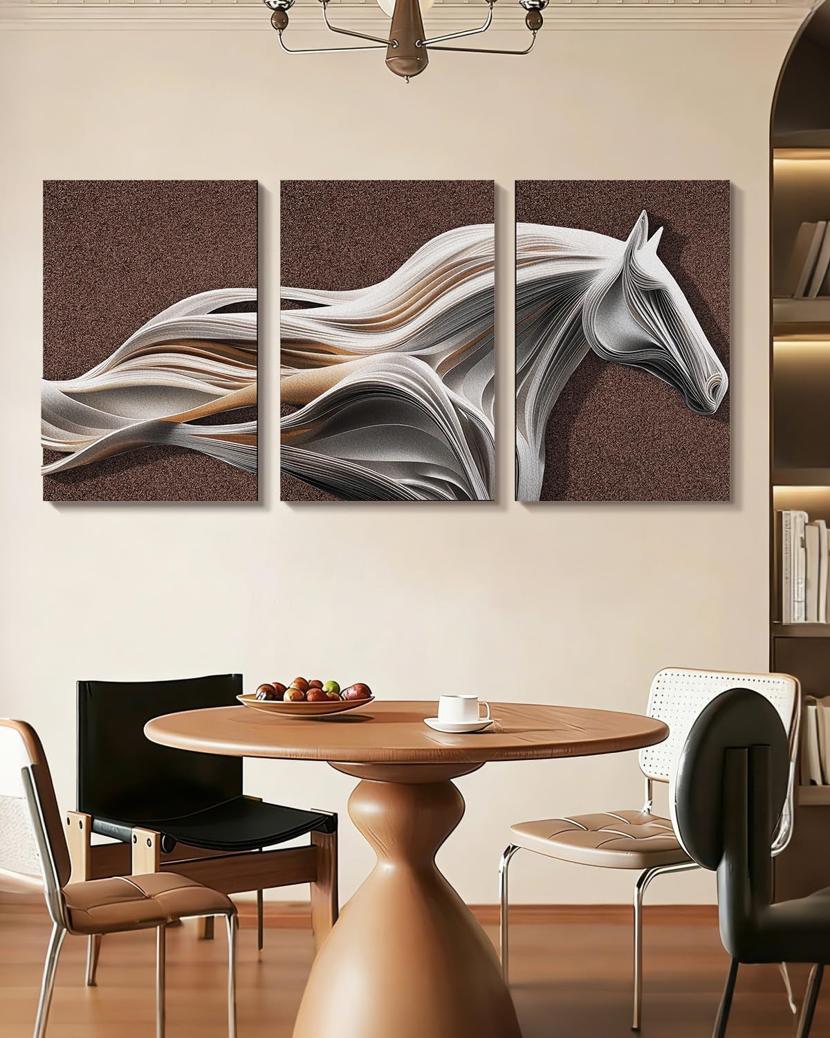3 Piece 3D Animal Textured Wall Art Brown Sandstone Living Room Decor Horse 01 Unframed 20''W x 30''H x 3