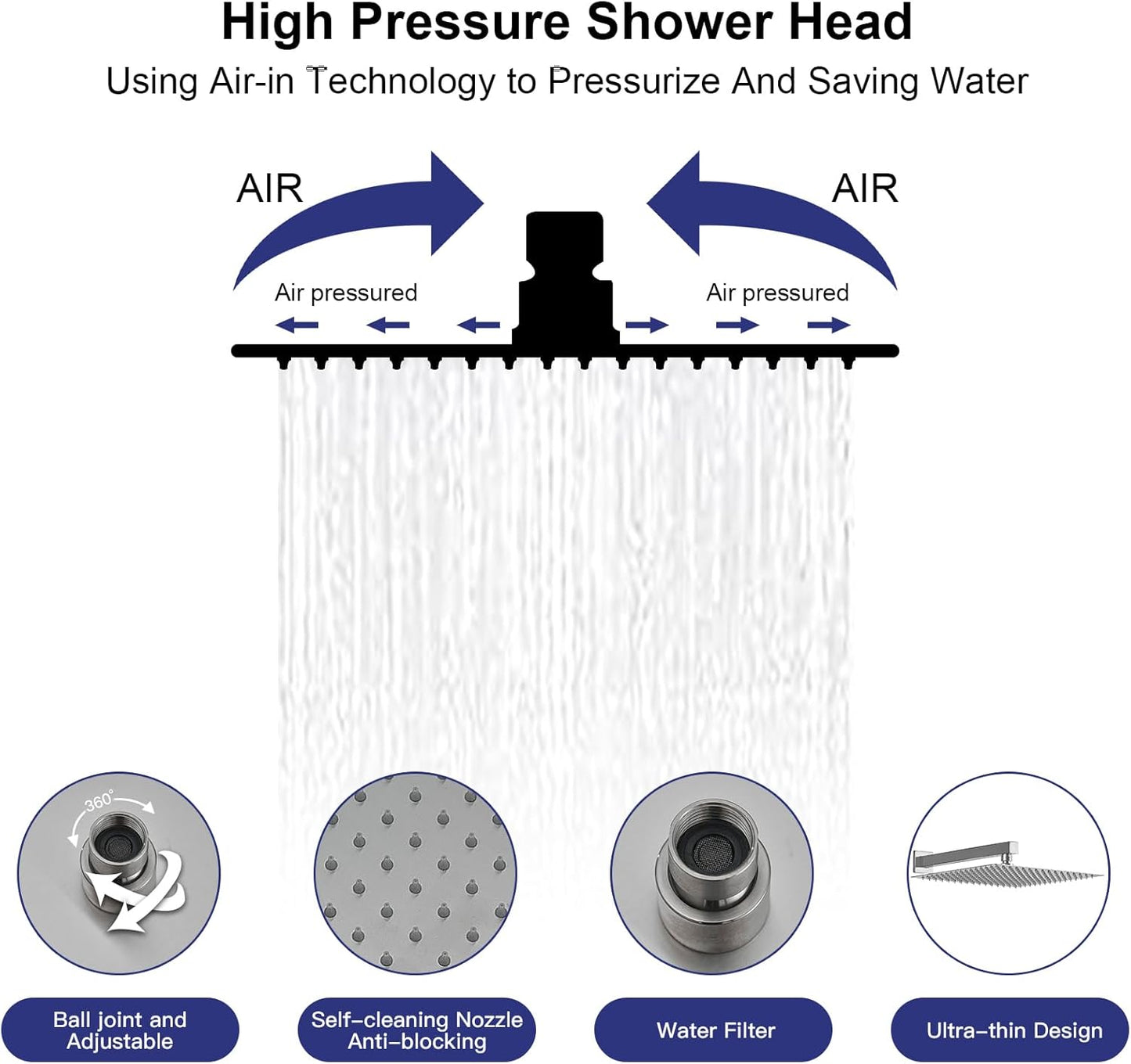 Rainfall Shower System with 4 Body Jets Wall Mounted 4 Mode Shower Faucet Set with 12 Inch Rain Shower Head and 2 in 1 Handheld Spray, Brushed Nickel