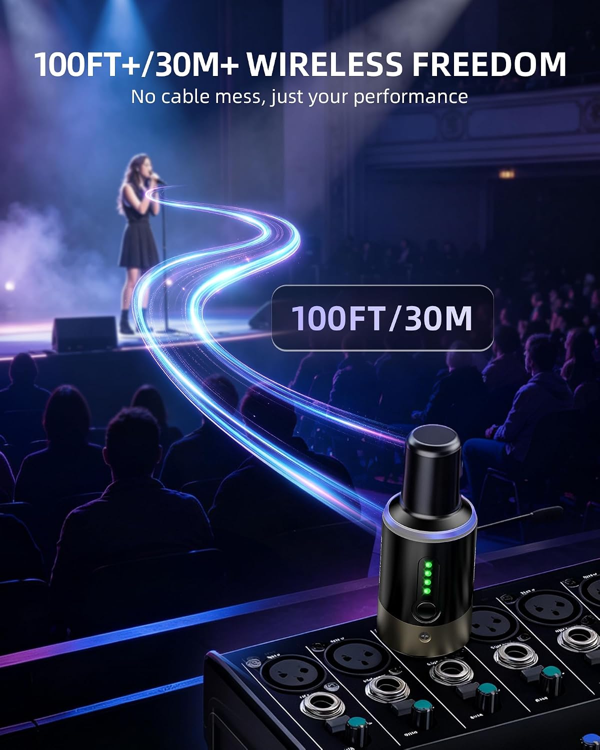 LEKATO 5.8GHz Wireless XLR Microphone Transmitter Receiver Plug-on MW-1 | No Interference, 5ms Low Latency,5H+ Working Life,4 Channels, Dynamic/Condenser Mic(Phantom-Powered),for Live Stage, Churchs