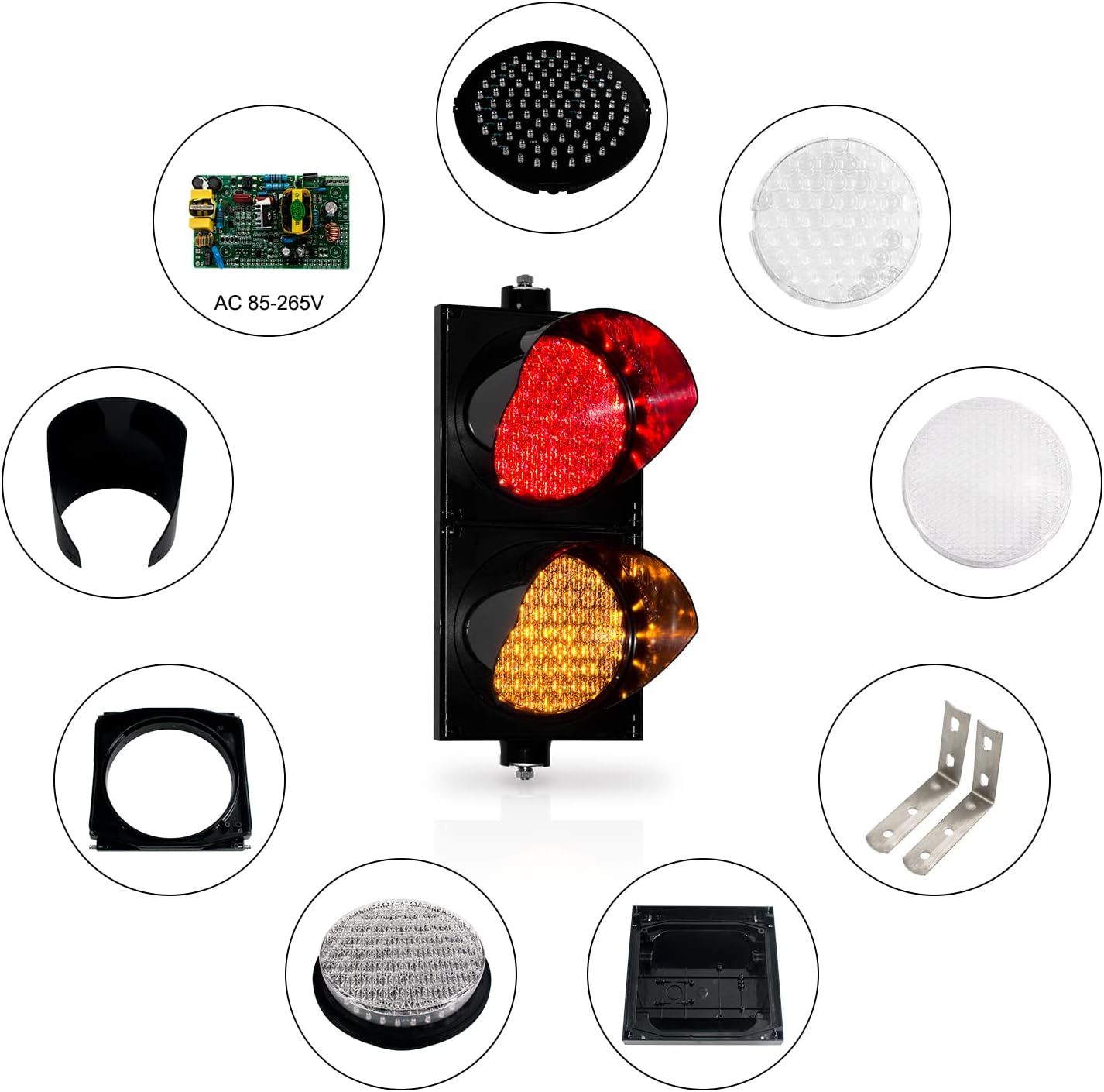 BBMi AC85-265V Red/Yellow 200mm(8inch) Traffic Light, Stop and Go Light, Led Traffic Signal Light, PC Housing Outdoor Waterproof IP65 Industrial,