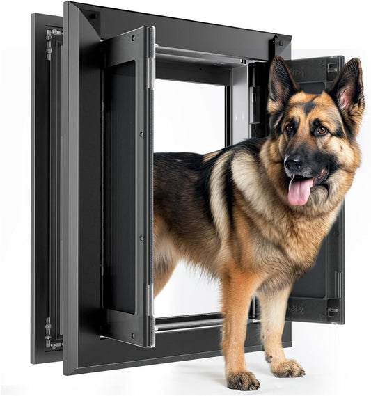 Aluminum Large Dog Door for Exterior Door,Strong Double Magnetic Flaps,Heavy-Duty Dog Door for Large and Medi