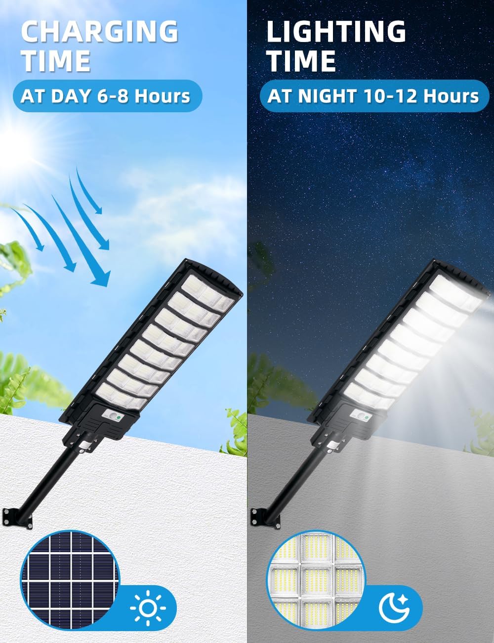 papasbox Solar Street Light 1000W - 6500K LED Solar Power Street Lights with Panel 99000LM Dusk to Dawn Outdoor Flood Lighting Waterproof IP65