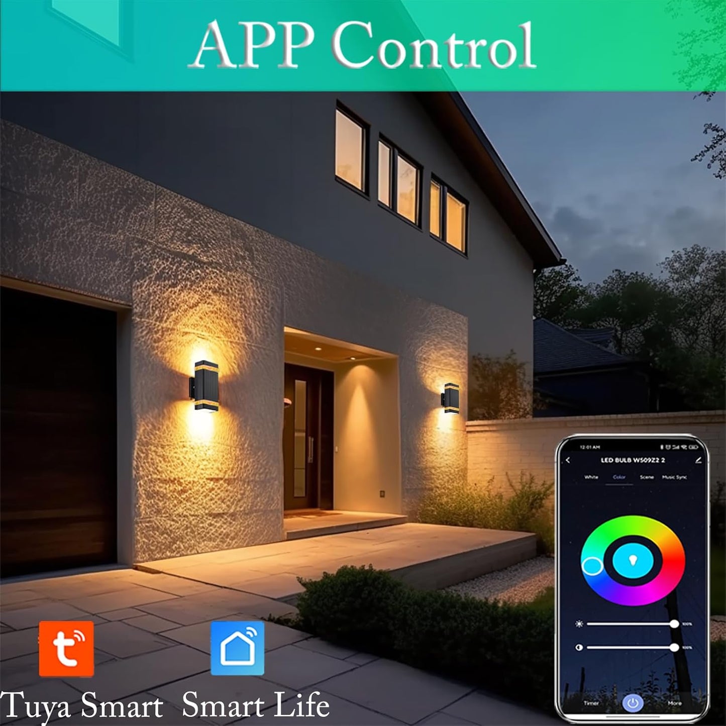 Modern RGB+CCT Outdoor Wall Lights-Dimmable 2700-6500K Up and Down Lights,RGB Color Changing, App & Voice Control, No Hub Required, Exterior Lighting