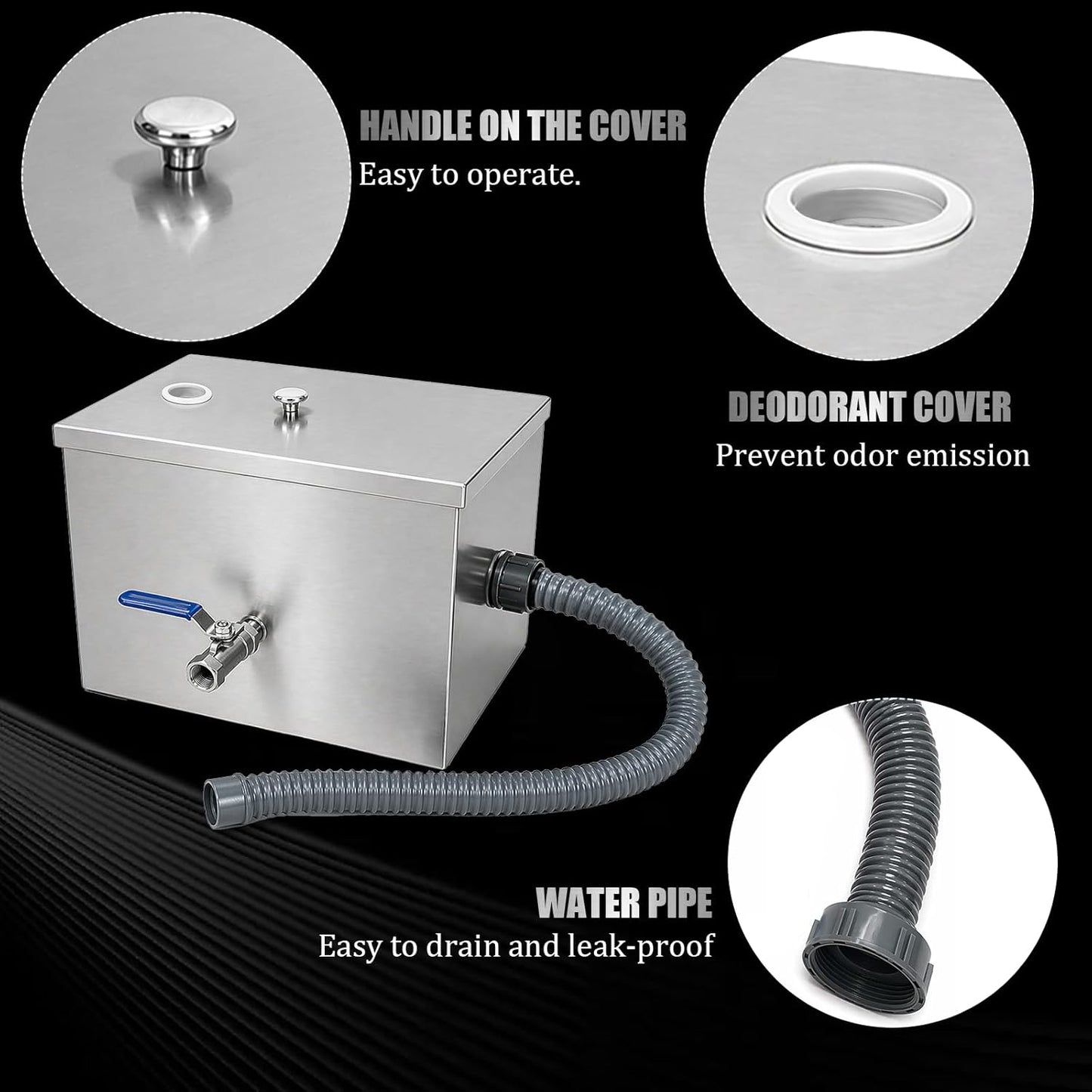 Commercial Grease Trap 8lbs Stainless Steel Interceptor | Side Inlet Heavy Duty Grease Interceptor for Restaurant, Kitchen, Cafe, Canteen, Factory