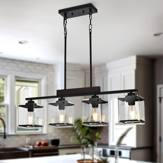 Dining Room Light Fixture/Chandelier Over Table Kitchen Island Lighting Farmhouse Rustic Linear Chandeliers for Dining Room Black Pendant Lights