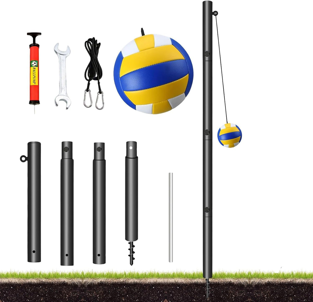 Tetherball Pole Set for Adults, Family and Dogs with Ball & Rope, Heavy Duty Portable Outdoor Game for Backyard, Lawn, Sand and Beach