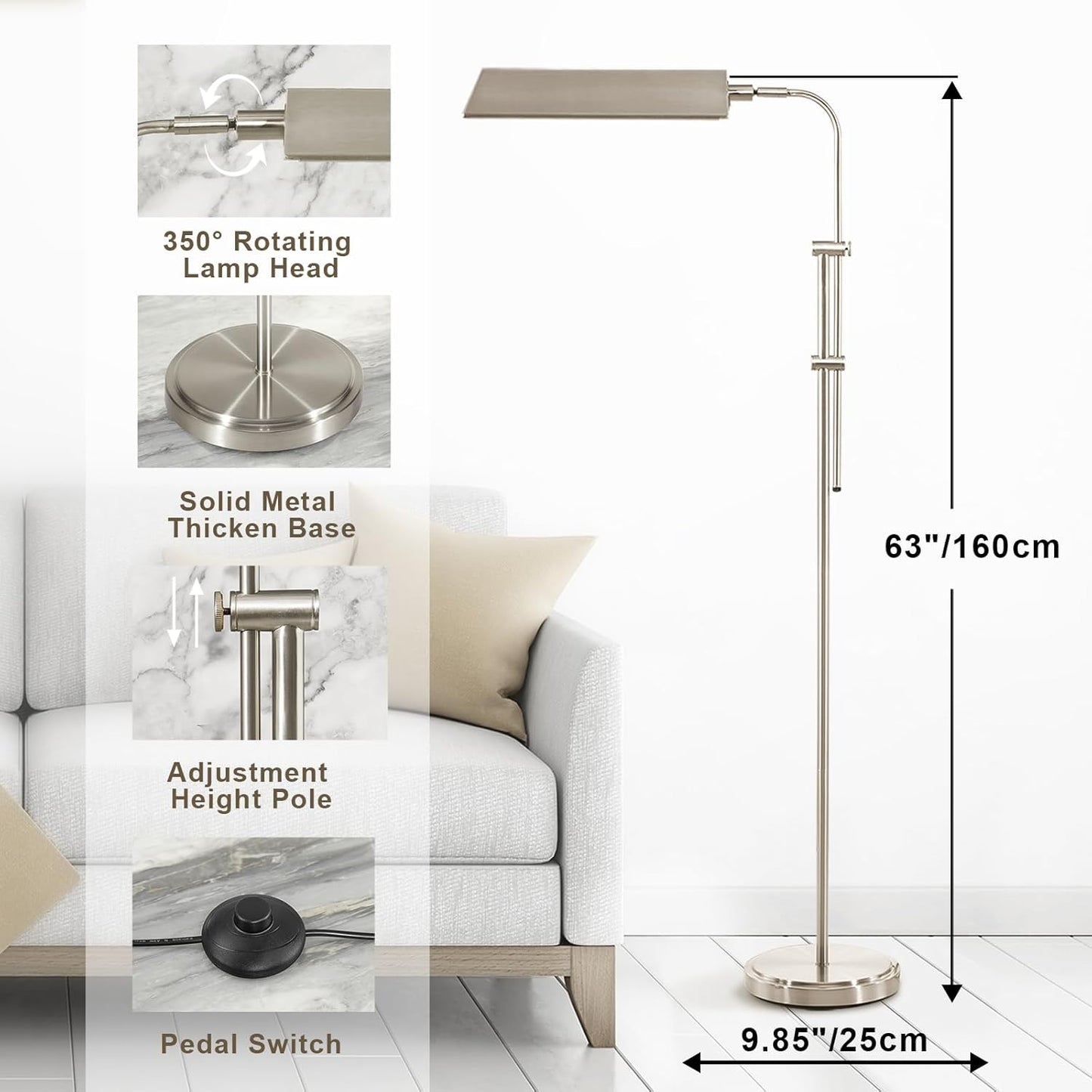 GyroVu Pharmacy Floor Lamp, Height Adjustable Floor Lamp for Living Room Led Floor Lamp Modern Tall Lamp with 350 Swing Arm Led Standing Lamp for