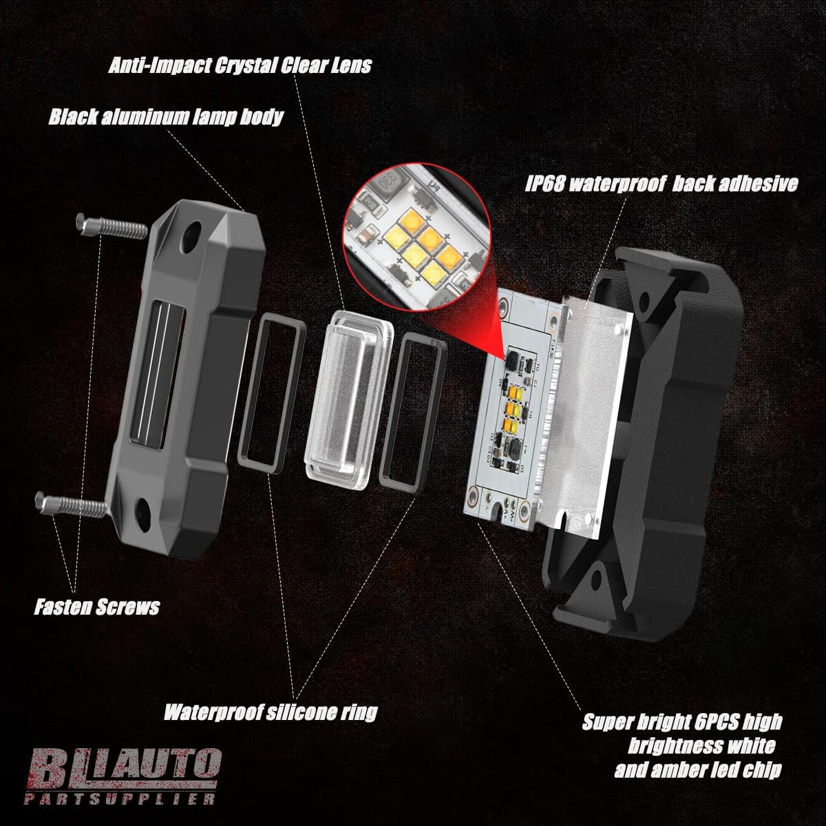 BLIAUTO R4 Switchback LED Rock Lights Kit Amber/White 12 Pods with Switch Wiring Harness,Memory & 3 Modes Function for Jeep Trucks Offroad SUV Pickup