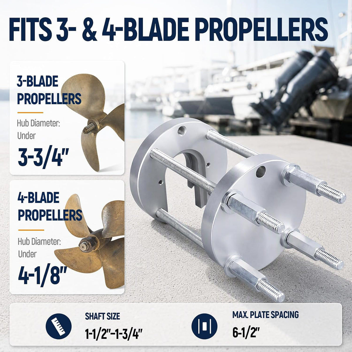 K813 Boat Prop Puller for 3 & 4-Blade Props, Fits 1-1/2" to 1-3/4" Shafts