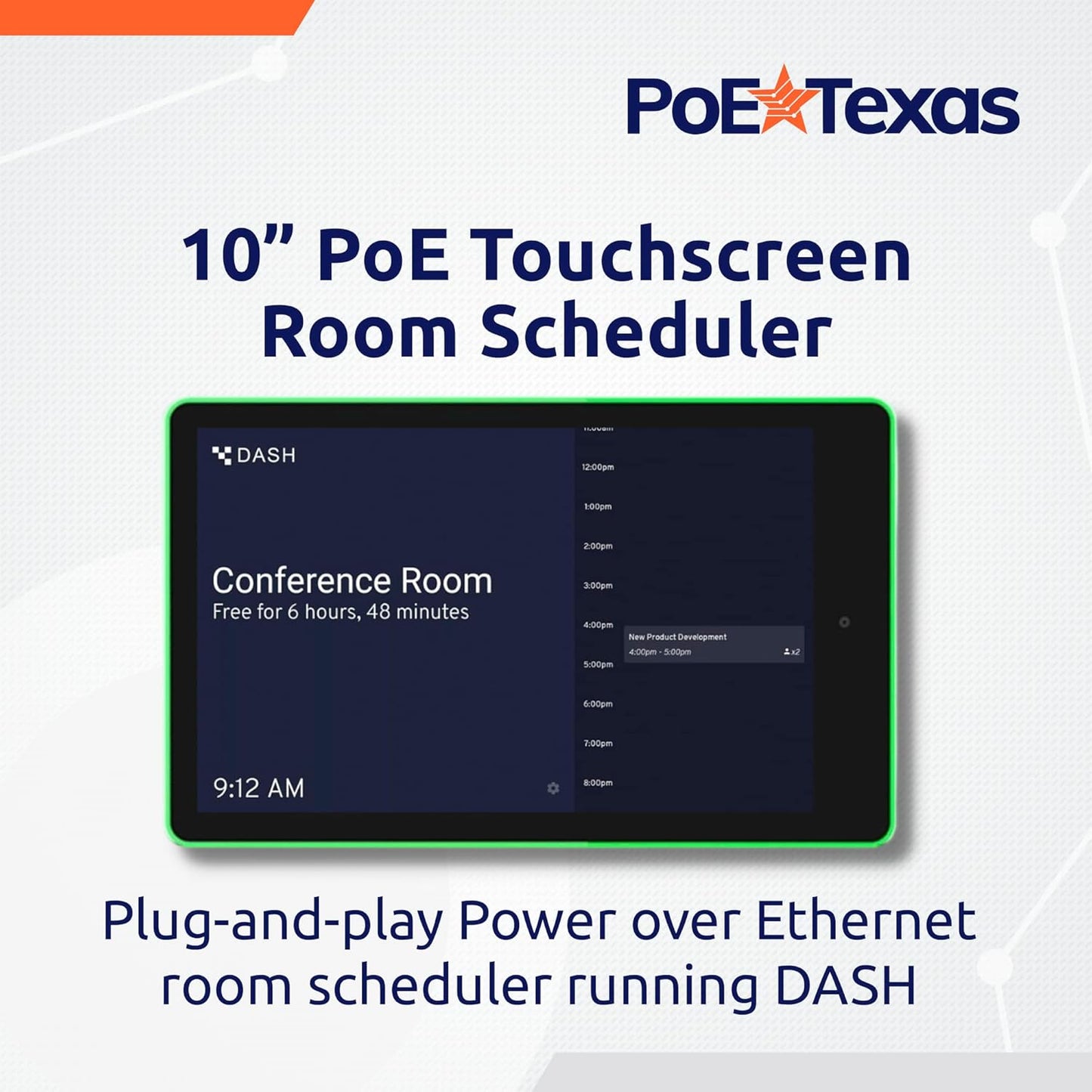 PoE Texas 10&#34; Touchscreen Meeting Room Scheduler Tablet with Highly Visible LED Ring - Plug & Play PoE Office Conference Room Scheduler - Digital