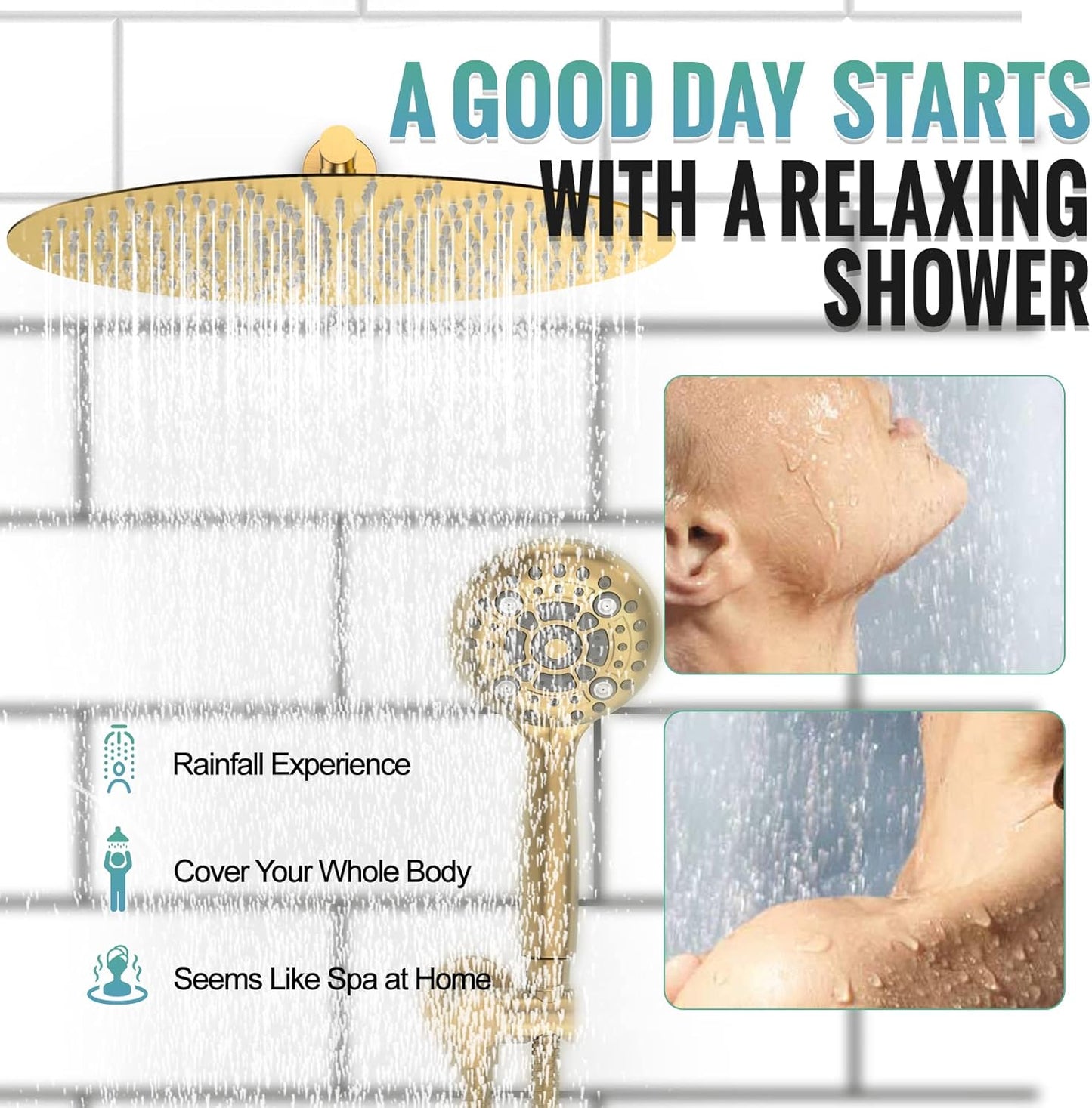 SR SUN RISE Shower System, 10 inch 3 Function Shower Faucet Set, 6 Setting High Pressure Handheld Rain Shower Head Kits, Valve Included - with Push