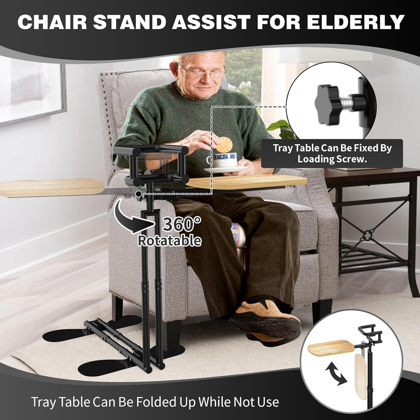 Couch Stand Assist with Tray Table, Couch Chair Sofa Lift Assist Aid for Elderly Sit to Stand up, Adjustable Standing Aid and Support Device(Black,