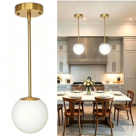 2 Pack Medieval Modern Style Pendant Light Fixtures, Vintage Style Milk Glass Globe Golden Chandeliers, Suitable For Living Rooms Corridors Dining Rooms Islands And Ceiling Lighting At Entranceways Golden 1 light (2 pack)