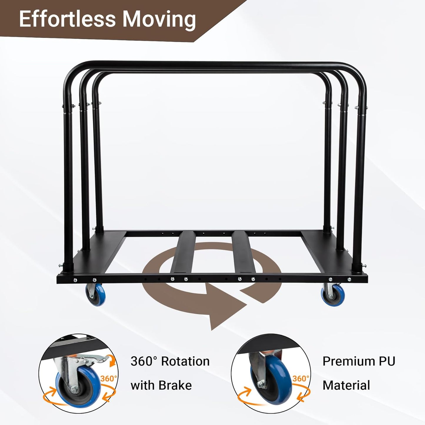 Folding Table Cart Blue PU Swivel Wheels