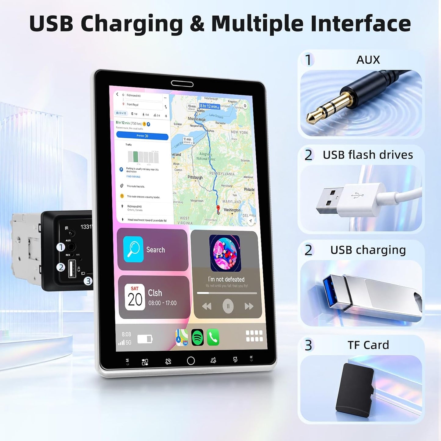 MAHVEC 10.1'' Single Din Car Stereo with Wire/Wireless CarPlay Android Auto | HD IPS Mipi Rotatable & Adjustable Touchscreen Radio with 5.2BT,FM/AM/RDS Radio,Mirror Link,SWC,USB Charging,Backup Camera