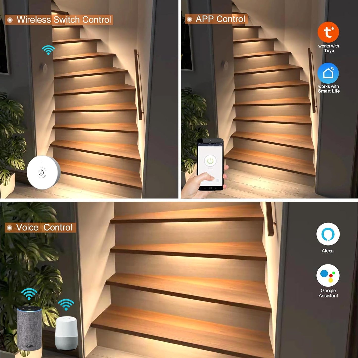 KOMIGAN LED Stair Lighting Kit KMG-8497, Wireless Switch Control, Tuya App Controlled, Work with Alexa and Google Assistant, Timer Schedule, for