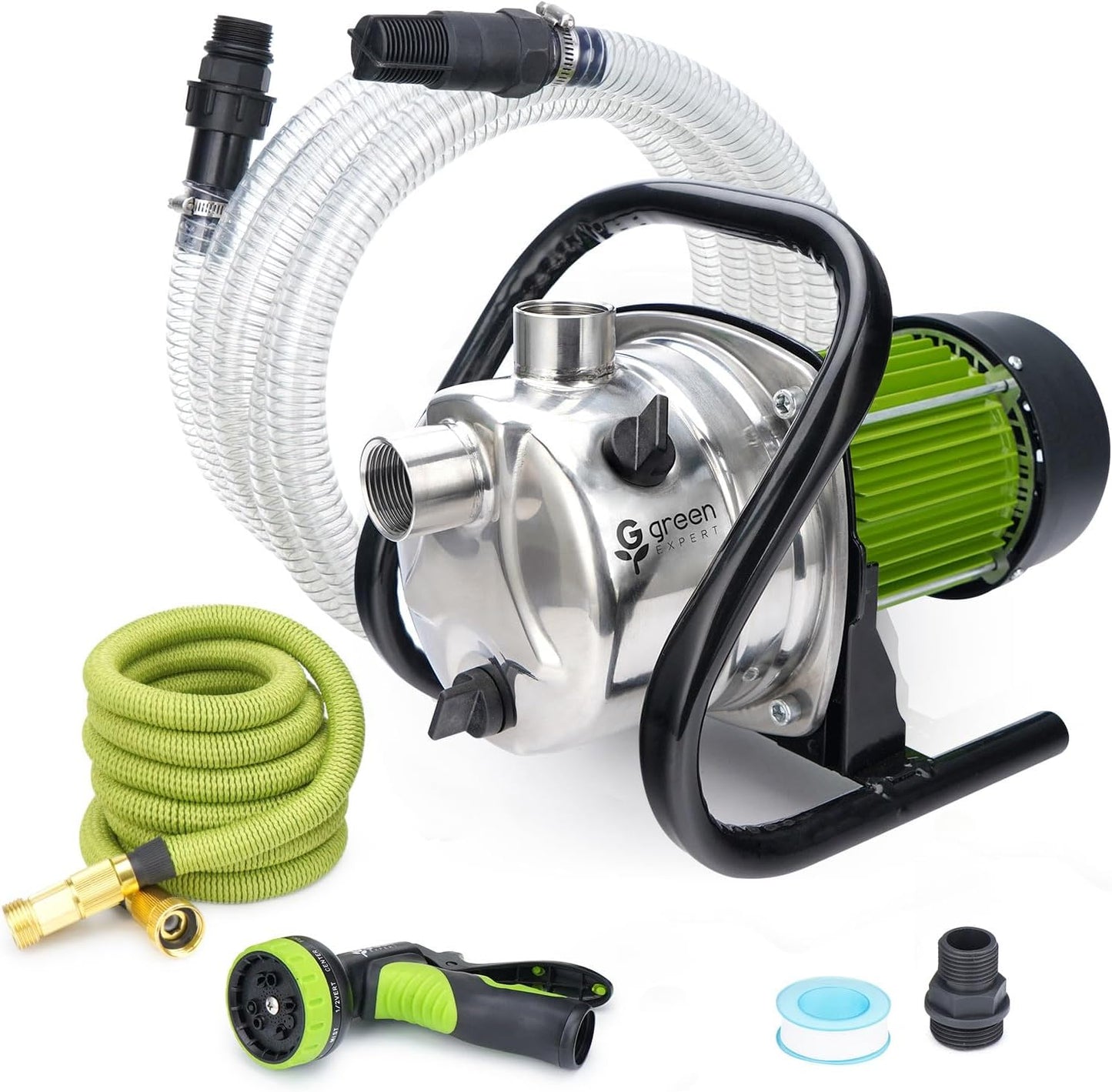 Green Expert Shallow Well Water Pump Kits Household Irrigation System Includes1.5HP Jet Pump 13FT Intake Hose 25FT Expanda