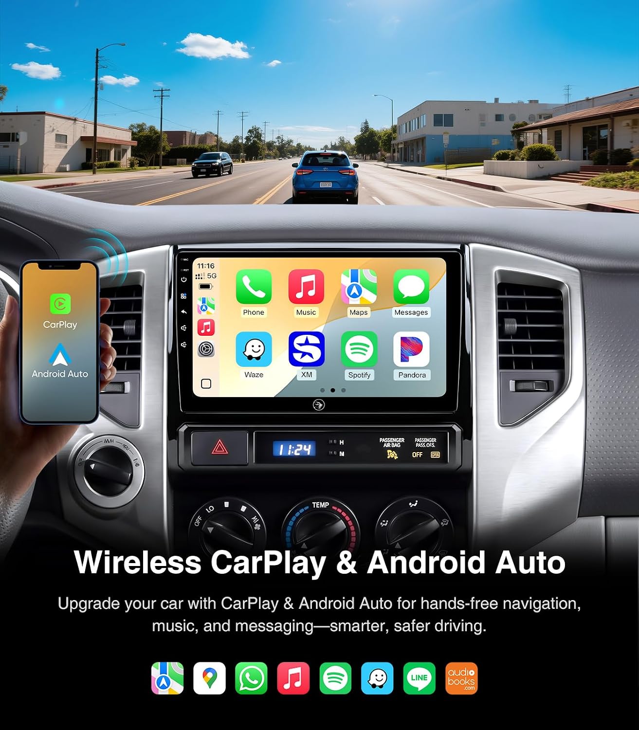 9 inch Car Stereo Dash Kit Replacement for Toyota Tacoma Radio Upgrade 2005-2011, Linux Touch Screen Head Unit w/Wired Wireless CarPlay Andriod Auto Navigation FM/AM