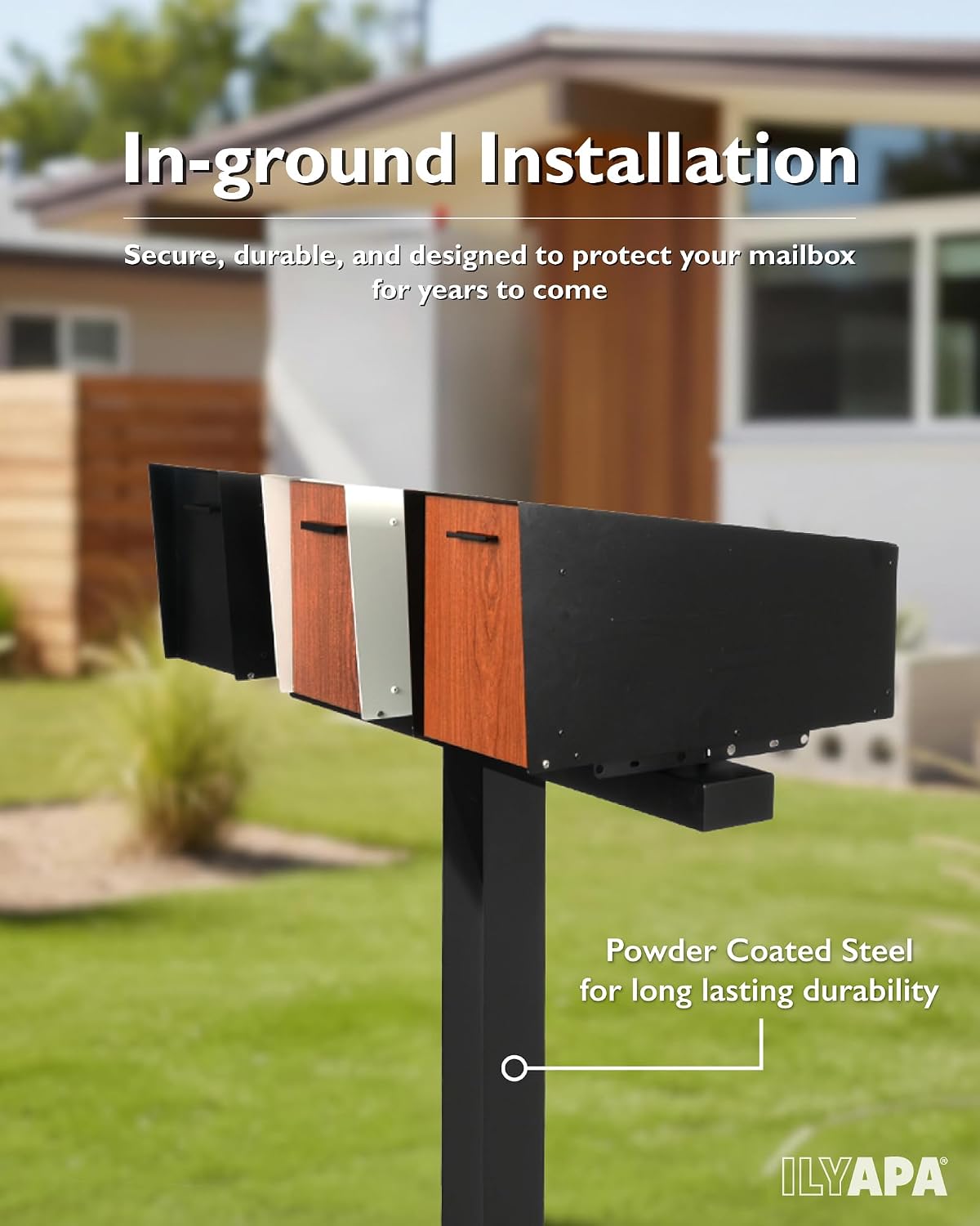 Ilyapa Triple Mailbox Post for Outside - 43x4x4 Post Cover - Black Black Triple