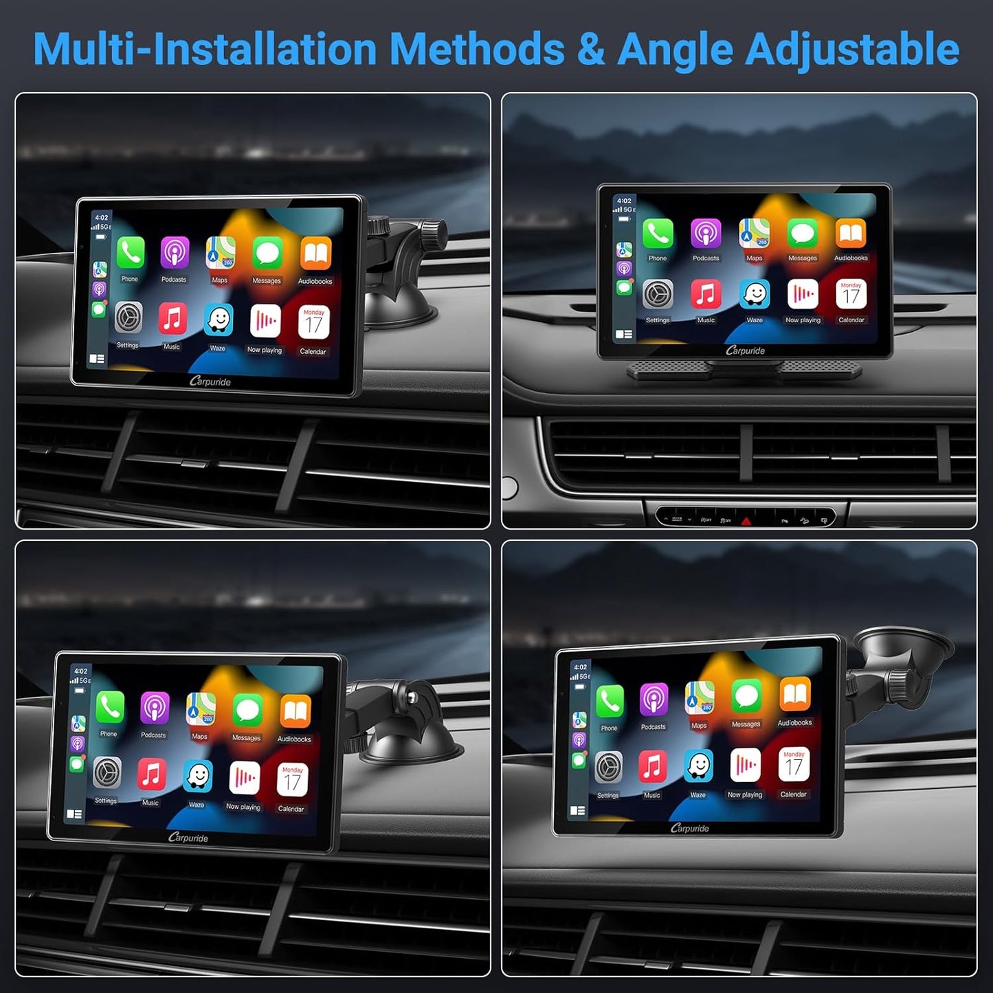 W703 Wireless CarPlay for Apple CarPlay & Android Auto, 7'; IPS Portable Car Audio Receivers with 4K Front and 1080P Backup Cam, Loop