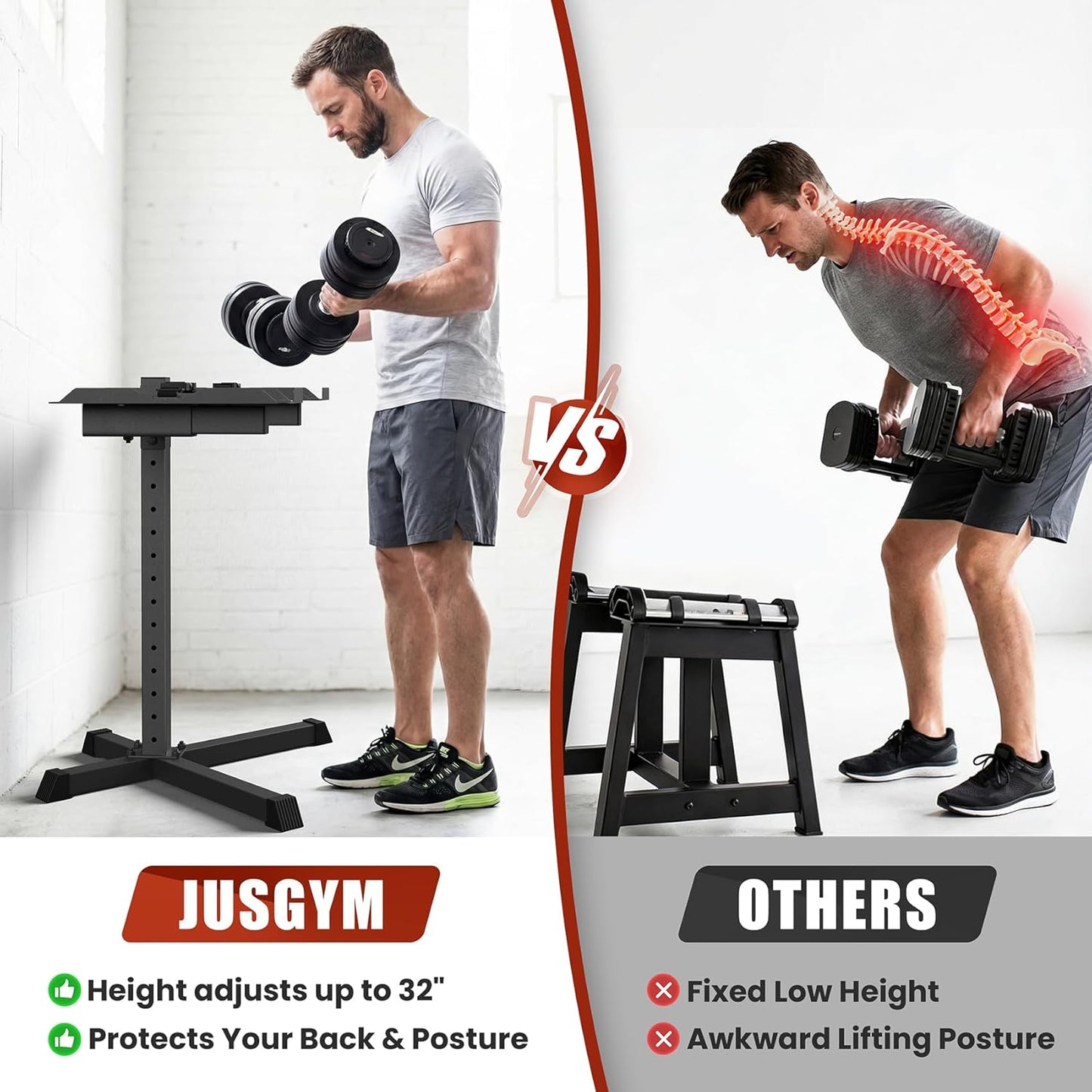 Adjustable Dumbbell Stand, 35" Height Adjustable Dumbbell Rack, 300LBS Capacity Home Gym Storage Rack with 90°Rotating Platform（Rack Only）