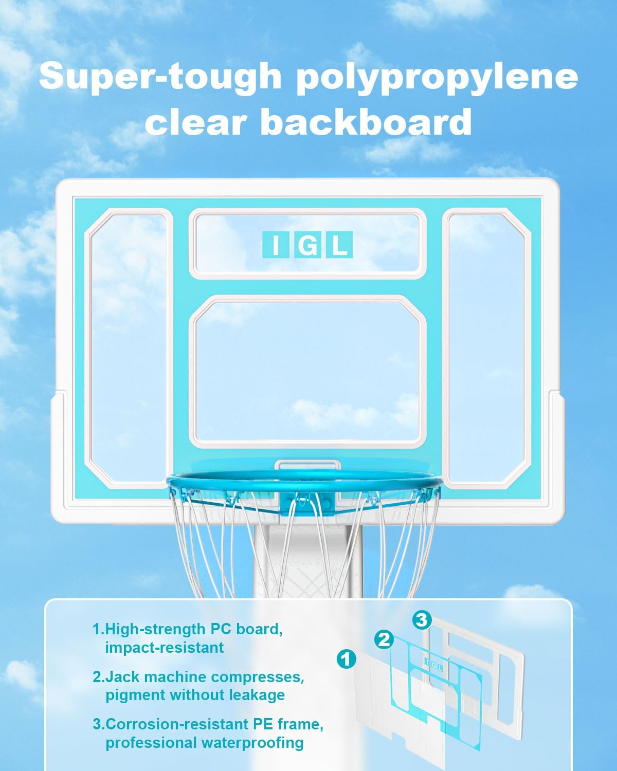 Pool Basketball Hoop Outdoor, Outdoor Poolside Basketball Hoop, Base & Stand Double Water Storage with 2 Ball &am