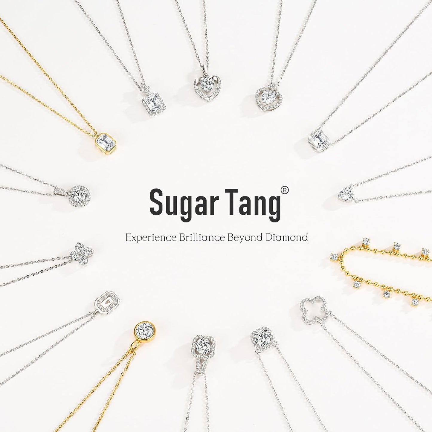 SugarTang Necklaces for Women, Moissanite Diamond Necklaces for Women Trendy, Gold Plated Necklaces for Girls, Adjustable Necklaces Pendant Chain for