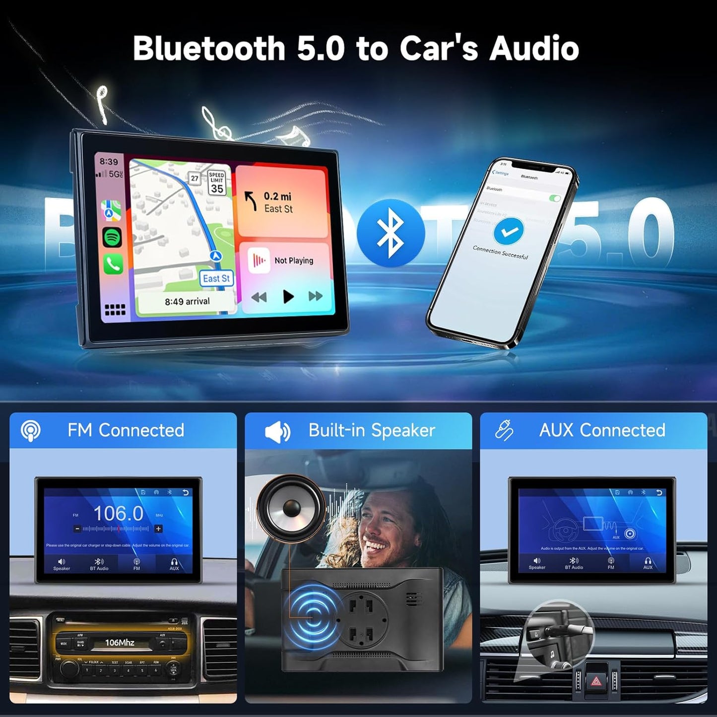 Portable Apple Carplay Screen for Car, 7' HD IPS Portable Car Stereo Touch Screen Wireless Carplay Android Auto,Car Play Car Audio Receiver,Bluetooth