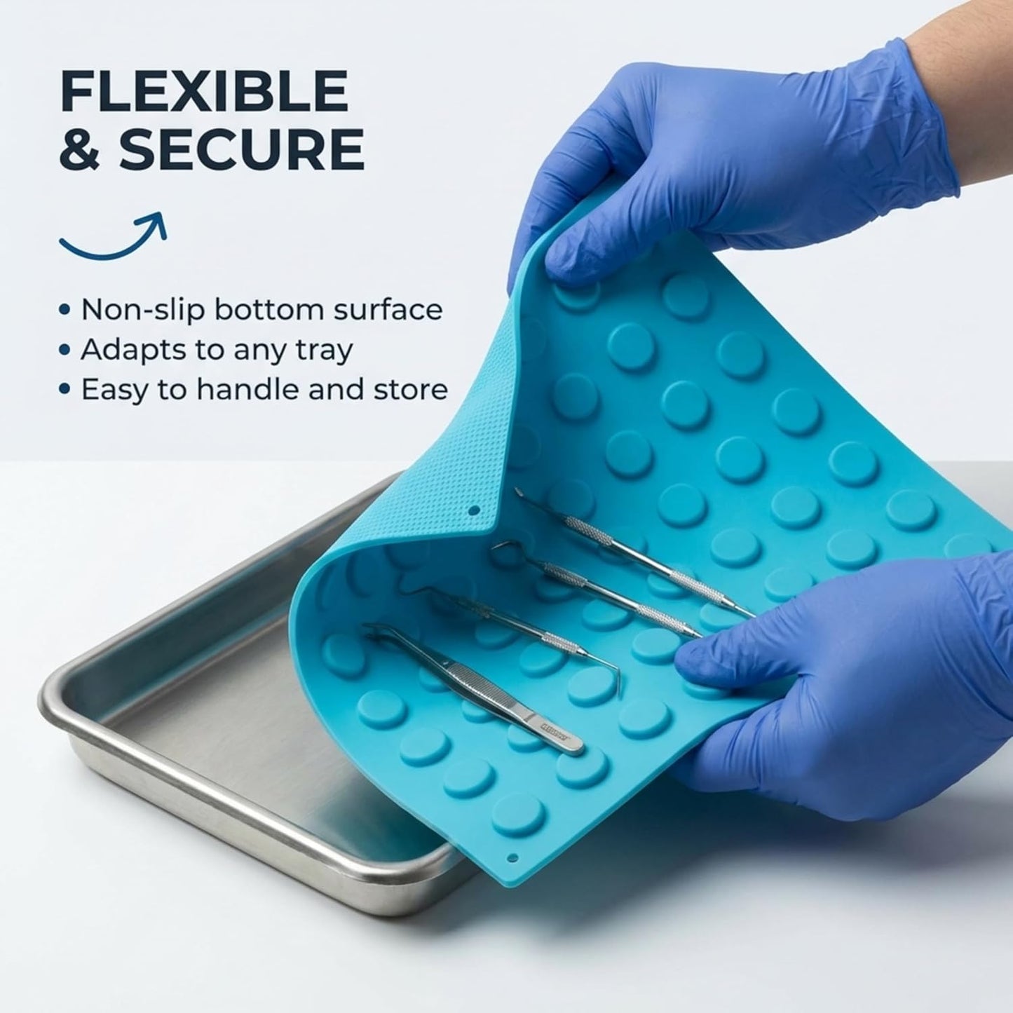 Magnetic Mat for Instruments and Tools, 12 x 15 inches, Blue, Raised Round Magnets, Flexible, Non-Slip, Reusable and Autoclavable - 2X Magnetic Strength 2x strength