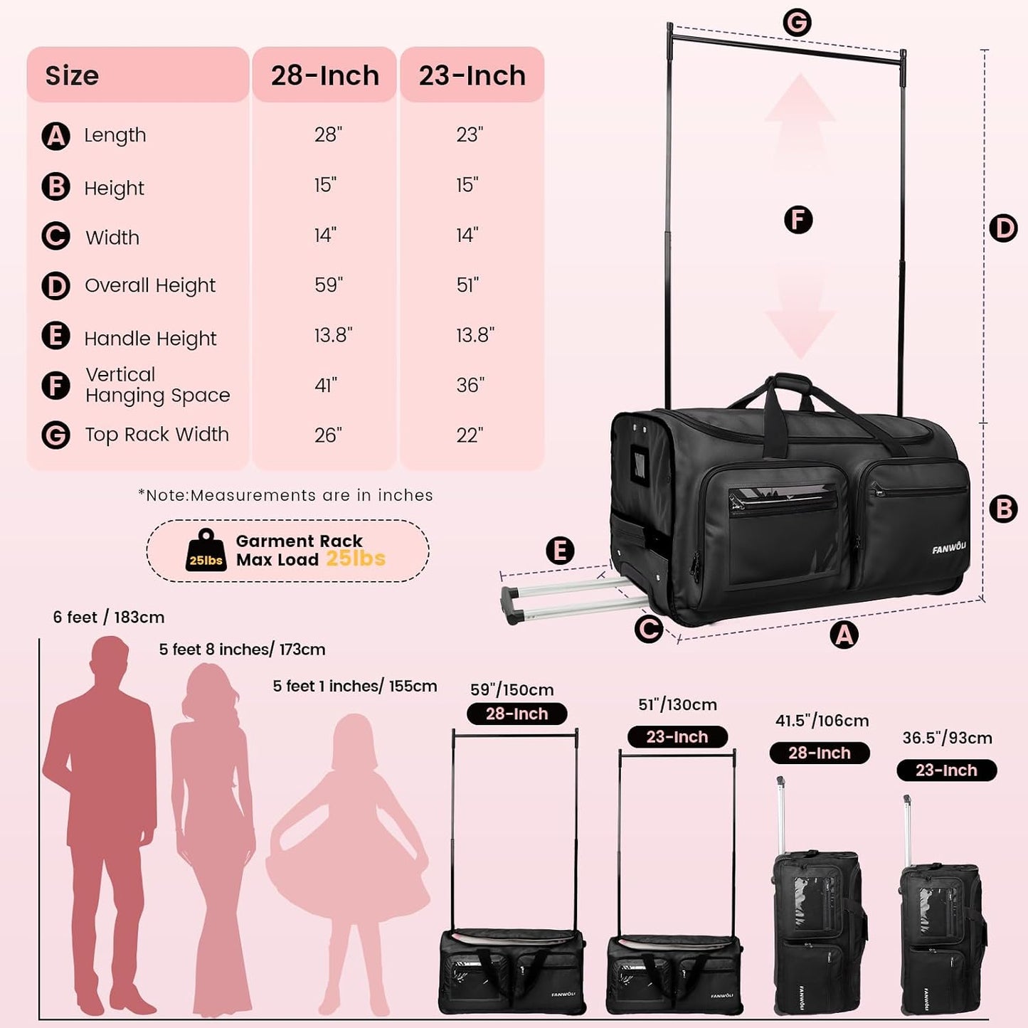Fanwoli 23" Dance Bag with Rack and Dressing Room | Ultra-Light Collection | 360 Privacy Curtain | Ideal Competition Duffle Bag for Dancer Cheerleader Little Princess (Including Curtain) Black 23-Inch