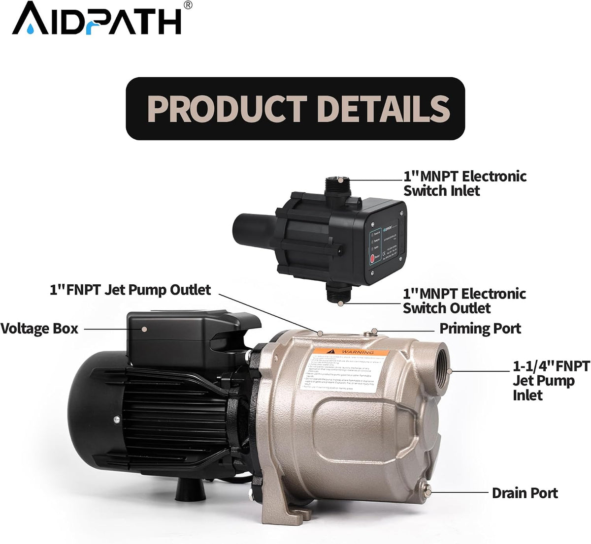 Shallow Well Jet Pump, 230V Irrigation Pump for Sprinkler System Black