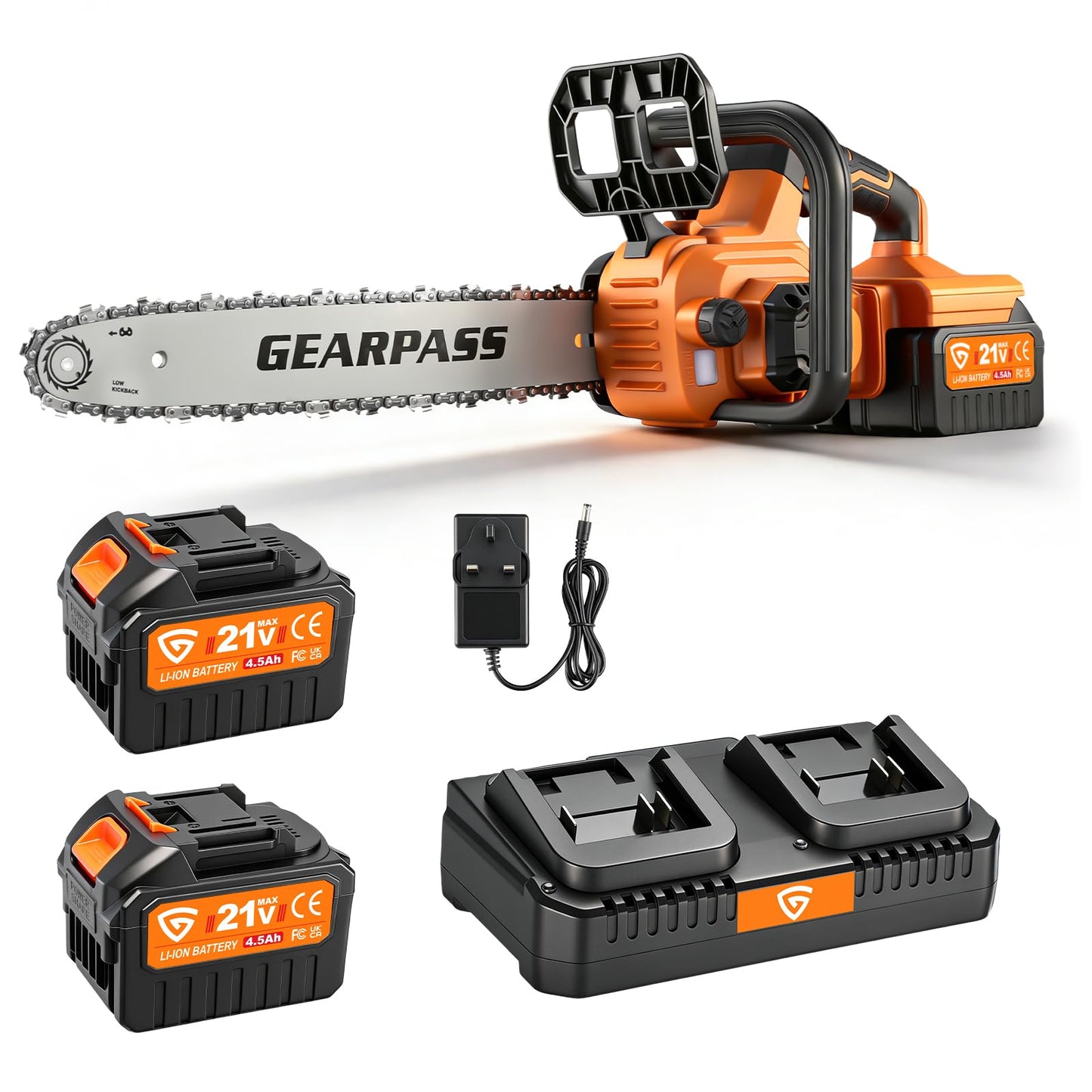 42V 16-Inch Cordless Chainsaw with 2x 4.5Ah Battery & Dual Fast Charger, Brushless Electric Chain Saw, Tool-Free Tensioning, Auto Oiling, Chain Brake, for Tree Wood Cutting Yard Work